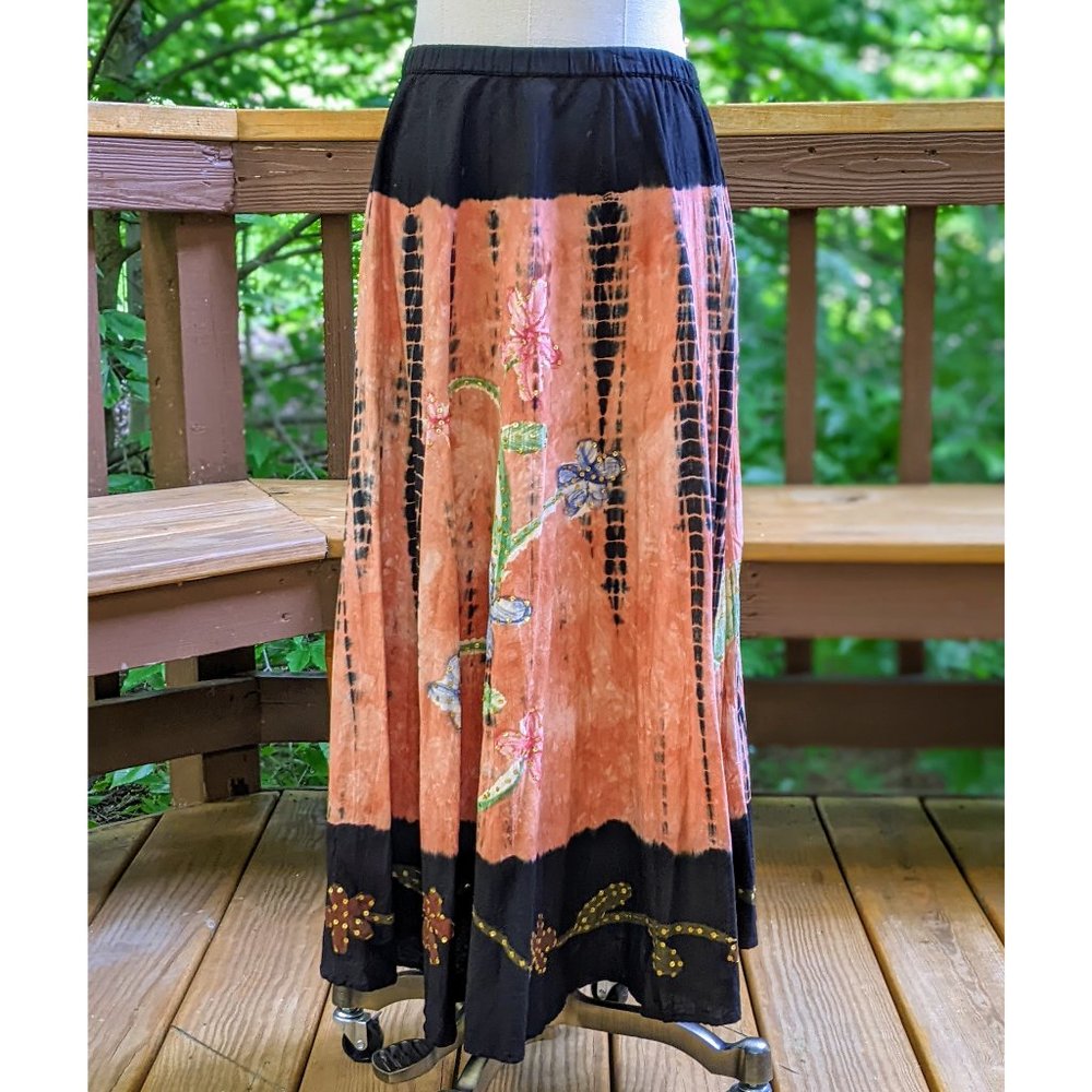 FORBIDDEN Boho Chic Tie Dye Sequined Midi Skirt Size Large 100% Cotton